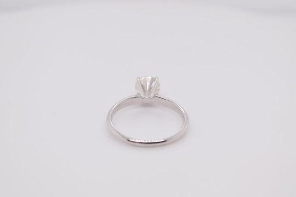 solitaire 14K white gold ring with 1.01 carat SI2 diamond, size 6.35 mm, 6.5 US ring size. Diamonds are believed to improve confidence, peace of mind, and charm.