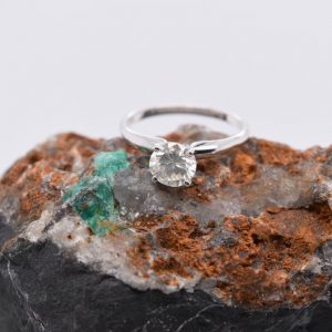 solitaire 14K white gold ring with 1.01 carat SI2 diamond, size 6.35 mm, 6.5 US ring size. Diamonds are believed to improve confidence, peace of mind, and charm.