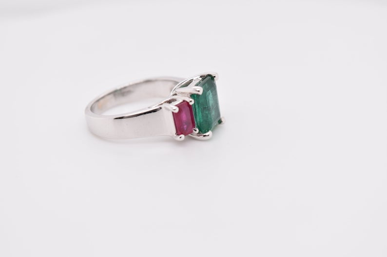 Unique Ruby And Emerald Engagement Ring Vintage Flower