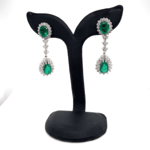 Shop Stunning Natural Emerald oval Halo Earrings - Pear and Oval Cuts Available