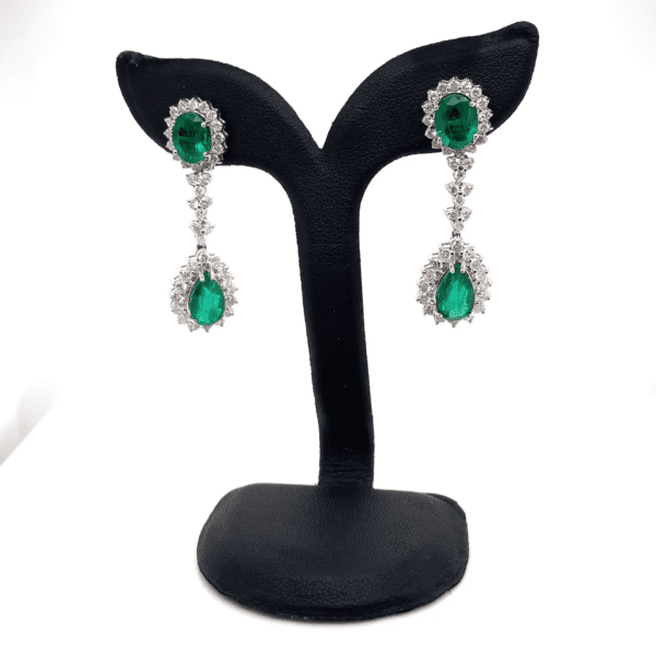 Shop Stunning Natural Emerald oval Halo Earrings - Pear and Oval Cuts Available