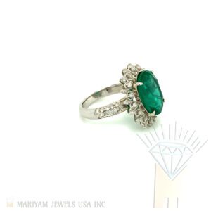 Natural Emerald Halo Ring | 14K White Gold | 5.49 Carat Oval Cut | SKU: WR 1004