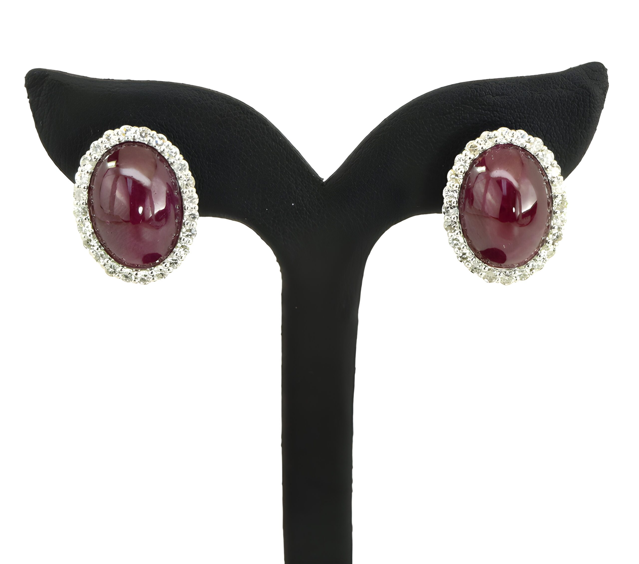 Retro Vintage Cabochon Ruby and Diamond Cluster Earrings at Susannah Lovis  Jewellers