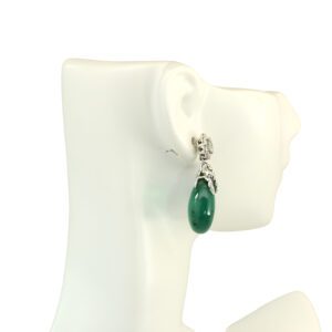 Natural Emerald Cabochon Drop Earrings in 18K White Gold with 36.82 Carat Emerald Drops and 2.23 Carat Diamonds - SKU: WR2102