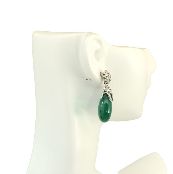 Natural Emerald Cabochon Drop Earrings in 18K White Gold with 36.82 Carat Emerald Drops and 2.23 Carat Diamonds - SKU: WR2102