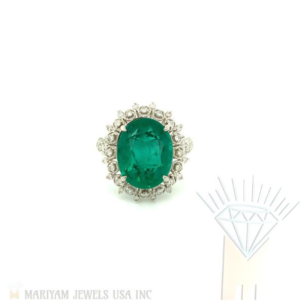 Natural Emerald Halo Ring | 14K White Gold | 5.49 Carat Oval Cut | SKU: WR 1004