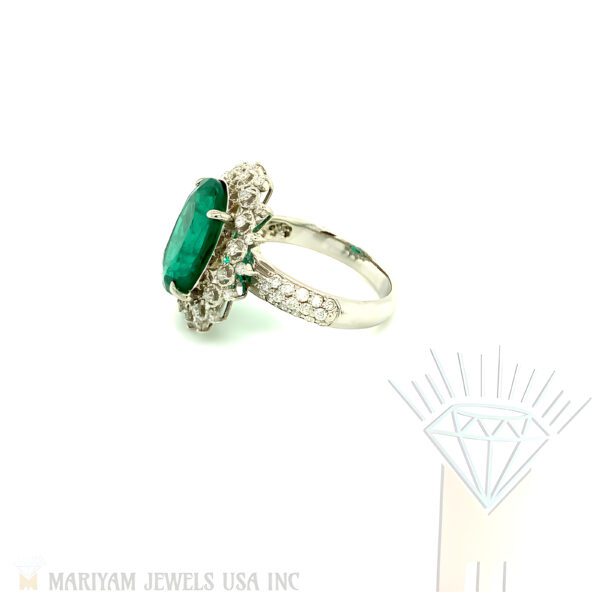 Natural Emerald Halo Ring | 14K White Gold | 5.49 Carat Oval Cut | SKU: WR 1004