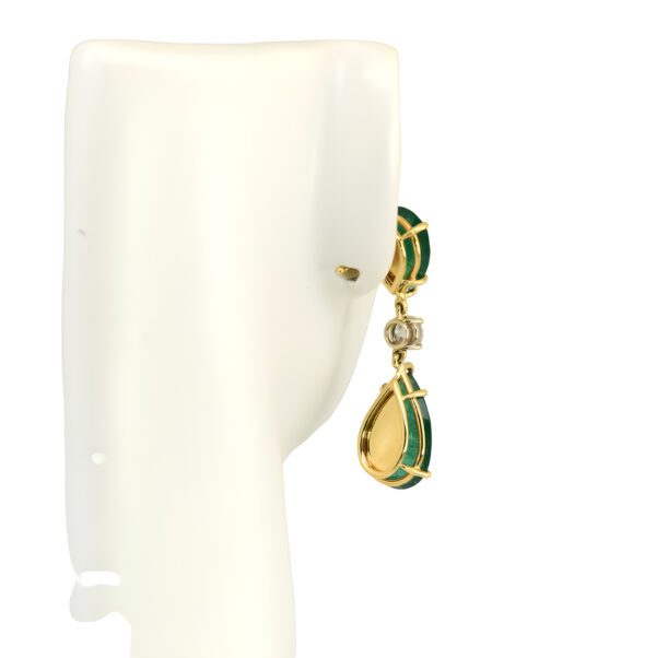 Natural Emerald Pear Drop Earrings in 18K Gold with Diamonds - WR2121