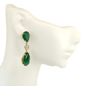 Natural Emerald Pear Drop Earrings in 18K Gold with Diamonds - WR2121