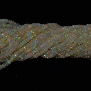 Strand of natural Ethiopian opal faceted round beads, 4.2-5 mm, 47-49 carats, 17 inches long. Opal promotes creativity, memory, and self-worth.