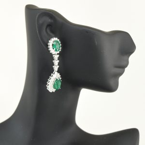 Shop Stunning Natural Emerald Halo Earrings - Pear and Oval Cuts with Diamonds and 14K Gold Available