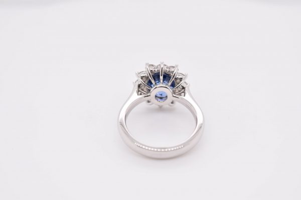 GIA-Certified Natural Sapphire Halo Ring with Diamonds - Oval 9x7mm Blue Sapphire in Platinum Setting with 12 Round 2.50mm Diamonds