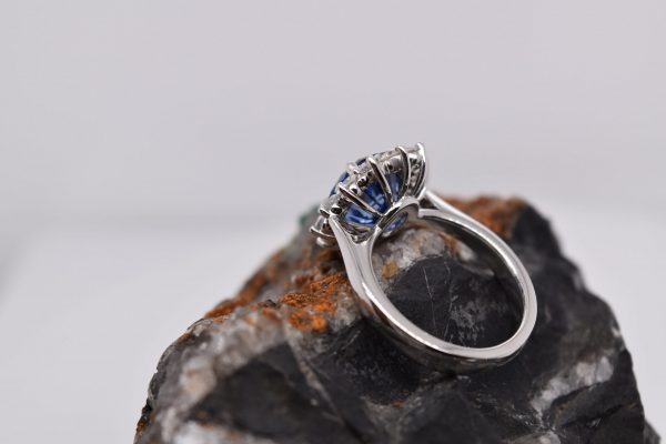 GIA-Certified Natural Sapphire Halo Ring with Diamonds - Oval 9x7mm Blue Sapphire in Platinum Setting with 12 Round 2.50mm Diamonds