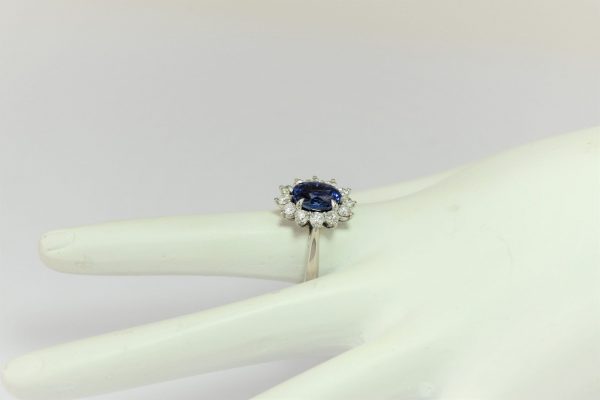 GIA-Certified Natural Sapphire Halo Ring with Diamonds - Oval 9x7mm Blue Sapphire in Platinum Setting with 12 Round 2.50mm Diamonds