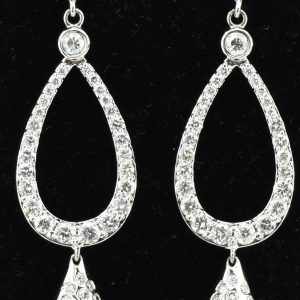 Natural Emerald Dangle Drop Earrings in 14K White Gold with 2.67 Carat Diamonds - Style Number ER2114