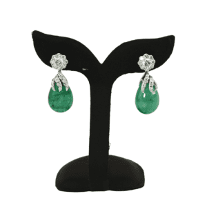 Natural Emerald Cabochon Drop Earrings in 18K White Gold with 36.82 Carat Emerald Drops and 2.23 Carat Diamonds - SKU: WR2102