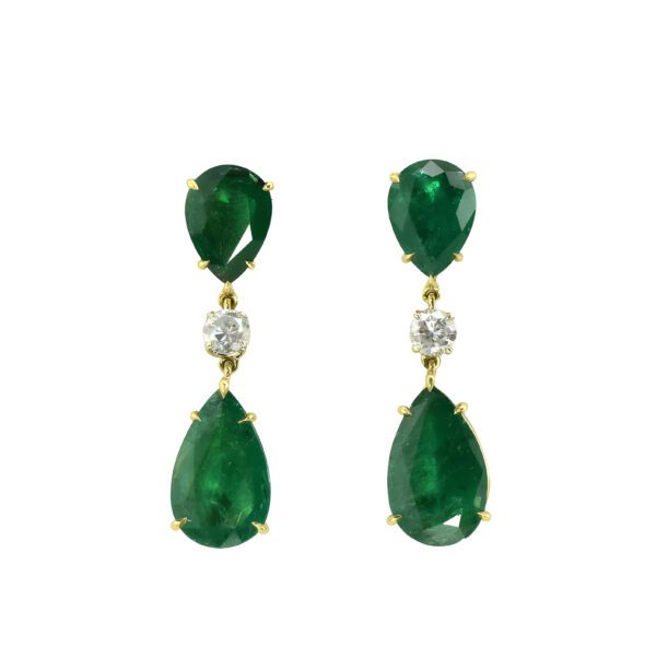 Natural Emerald Pear Drop Earrings in 18K Gold with Diamonds - WR2121