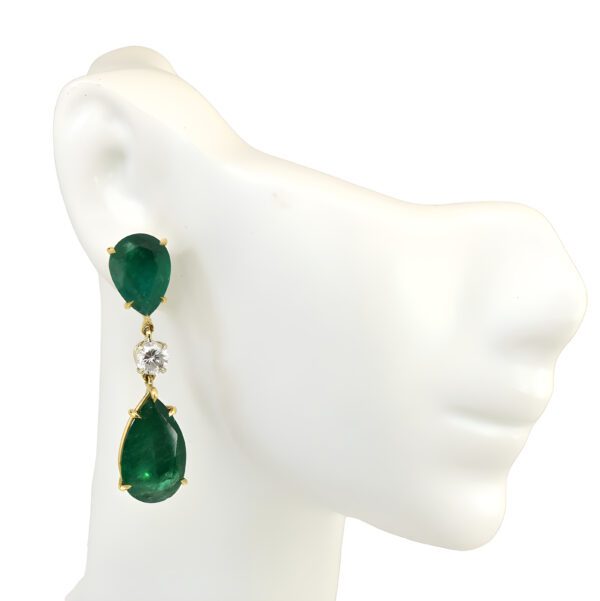 Natural Emerald Pear Drop Earrings in 18K Gold with Diamonds - WR2121