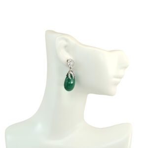 Natural Emerald Cabochon Drop Earrings in 18K White Gold with 36.82 Carat Emerald Drops and 2.23 Carat Diamonds - SKU: WR2102