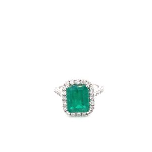 Certified natural Authenticate emerald ring featuring a genuine 2.75 carat emerald and 1.02 carats of diamond accents set in 14K white gold. This authentic and high-quality fine jewelry emerald ring is handcrafted and perfect for collectors or anyone seeking a unique, vintage piece. Its classic elegance and exquisite attention to detail make it a must-have addition to any precious gemstone ring collection.